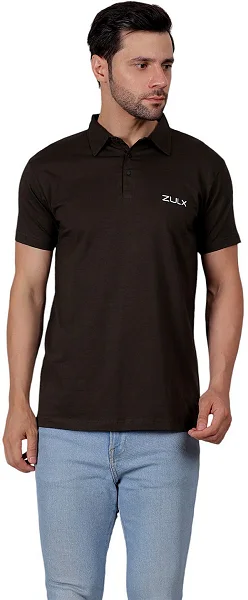 ZULX Solid Men Polo Neck Black T-Shirt