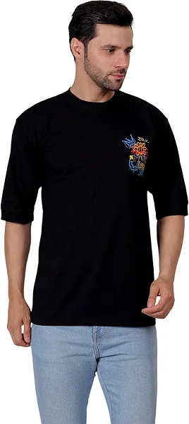 ZULX Printed Men Round Neck Black T-Shirt - Design 5