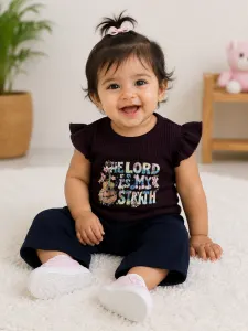 Girls Ribbed Printed Top – The Lord is My Strength Design