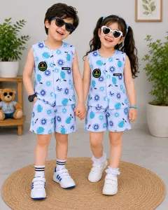 Cute Kids Citrus Print Sleeveless Co-ord Set for Boys & Girls