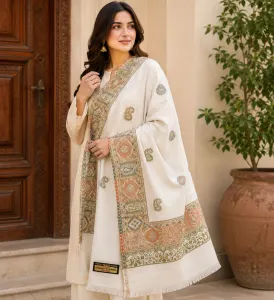 Elegant Ivory Kashmiri Pashmina Shawl for Women