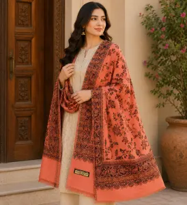 Elegant Coral Kashmiri Pashmina Shawl for Women