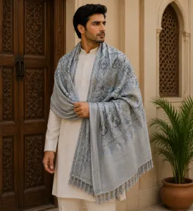 Premium Silver Grey Kashmiri Shawl for Men