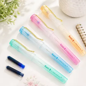 Kawaii Pastel Fountain Pen Set – Cute Transparent Ink Pens with Gold Clip(4 pics in pack)
