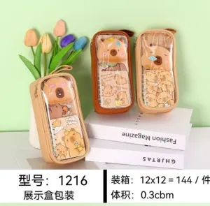 Kawaii Bear Transparent Pencil Case with School Supplies