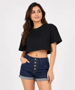 Women Oversize Crop Top Black