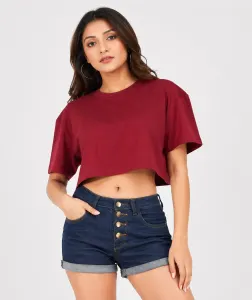Women oversize crop top Maroon