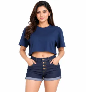 Women oversize crop top Navy Blue