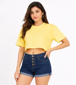 Women oversize crop top Yellow