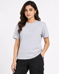 Women Streachable Cotton Lycra Top Light Grey