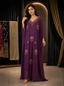 Women's Luxury Purple Embellished Naqab Dress