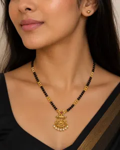 Elegant Gold-Plated Double-Line Mangalsutra Necklace with Black Beads