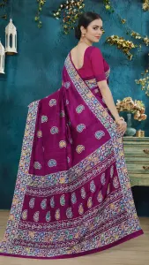 Elegant Purple Silk Saree with Multicolor Paisley Print for Women
