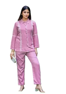 Stylish Blush Pink Embroidered Co-Ord Set for Women