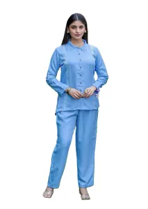 Stylish Sky Blue Embroidered Co-Ord Set for Women
