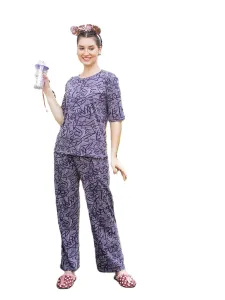 Women's Stylish Purple Printed Nightwear Set