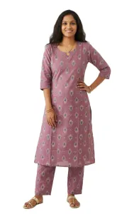 Women's Lavender Pink Ethnic Kurta with Matching Pants
